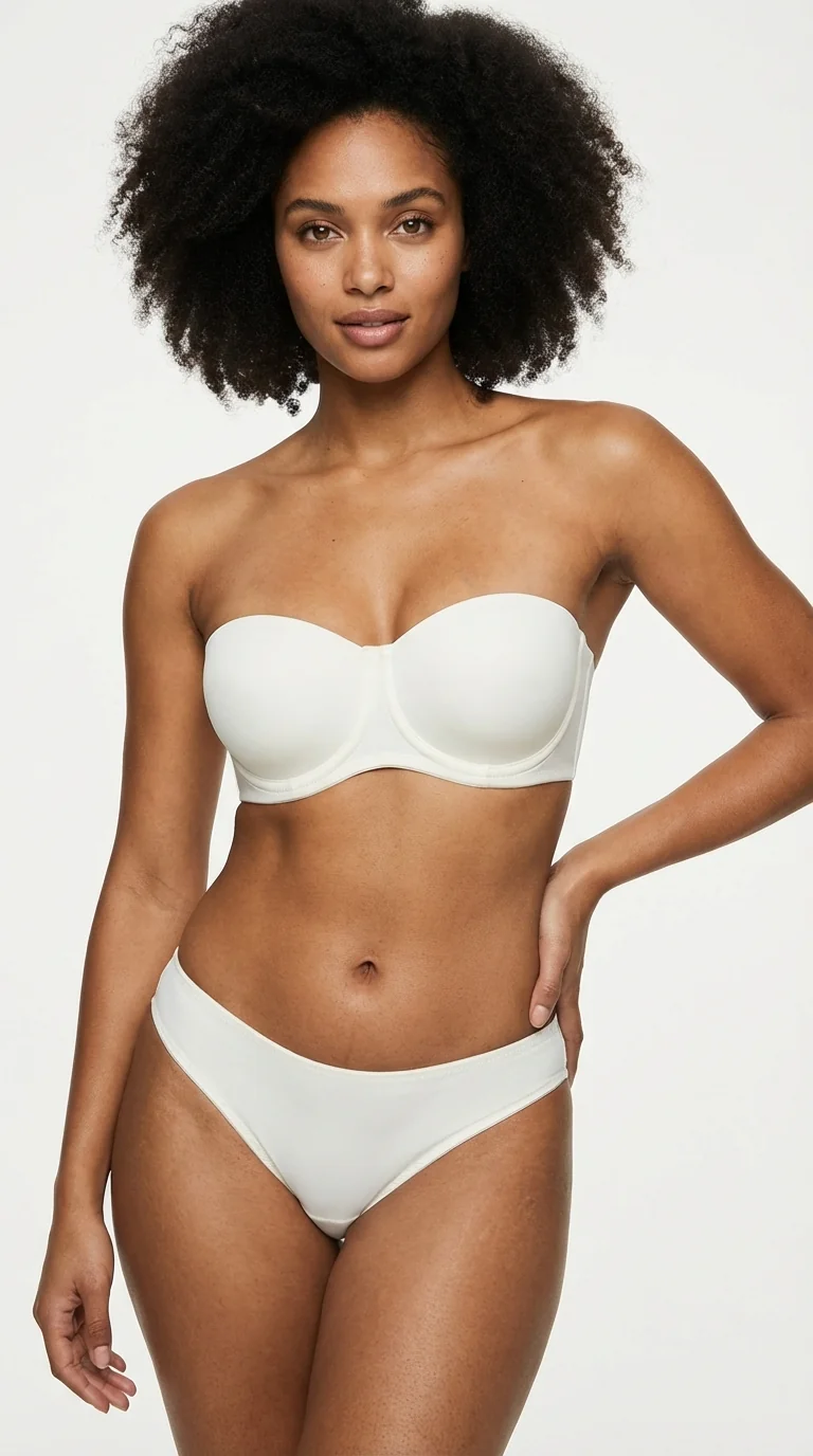 LunaIntim Beyaz Desteksiz Dolgusuz Straplez Sütyen Balenli ve Toparlayıcı Model - Son Görünüm